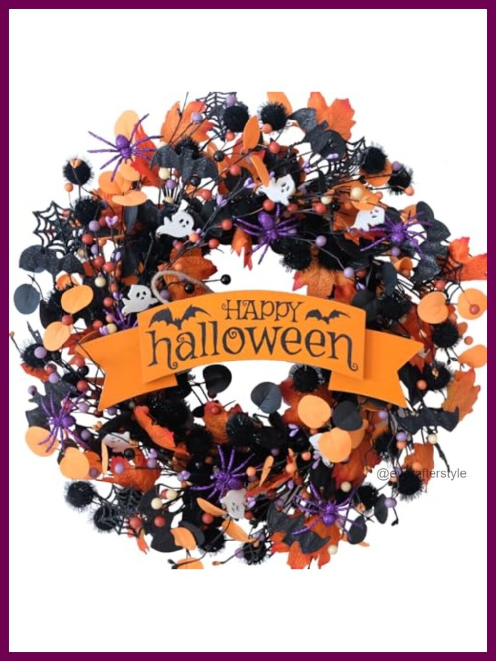 22 Inch Halloween Boxwood Wreath Ghost Spider Handmade Grapevine Front Door